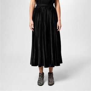 TED BAKER GJILL PLEATED VELVET MIDI CORPCORE SKIRT IN BLACK SIZE 5‎